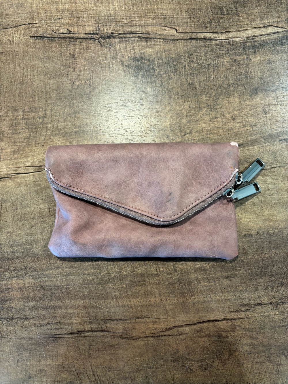 Free People Mauve Envelope Clutch with Double Zipper Pulls